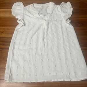 Fantaslook Swiss Dot Blouse Ruffle Sleeve Top Casual Shirt‎ White Size M